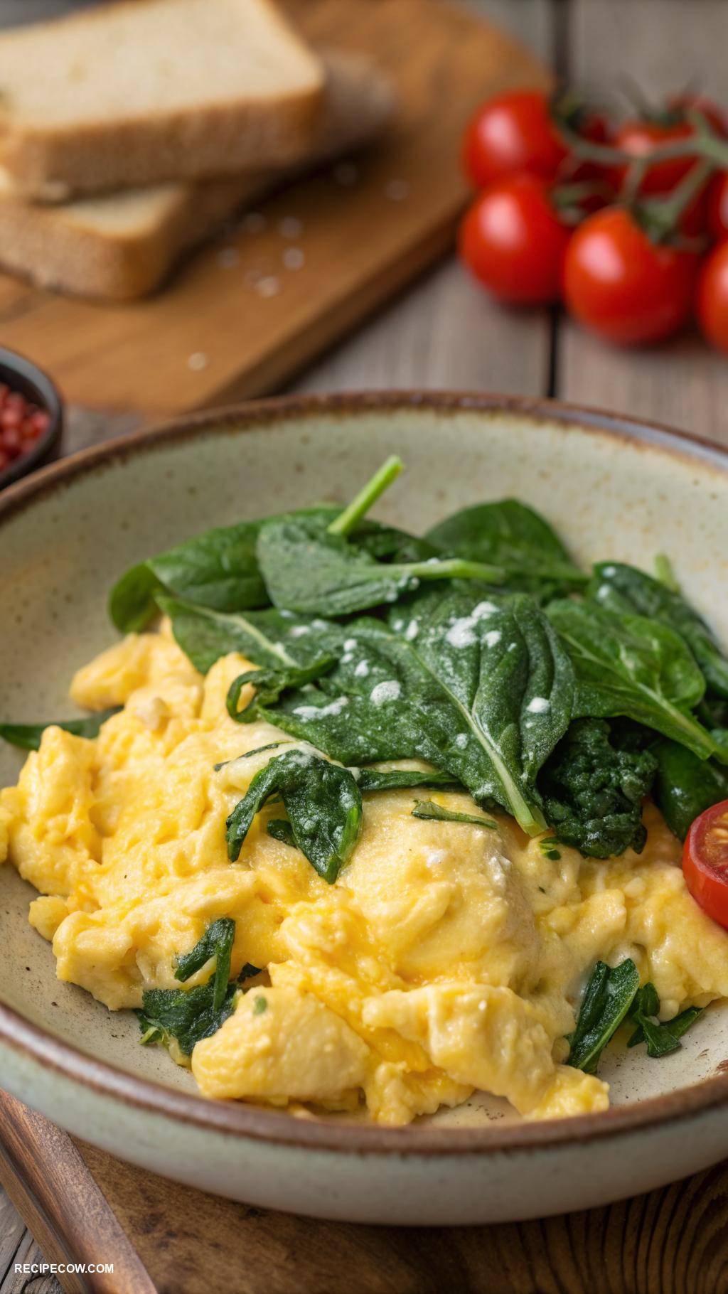 low carb breakfast Scrambled eggs with cheese and spinach
