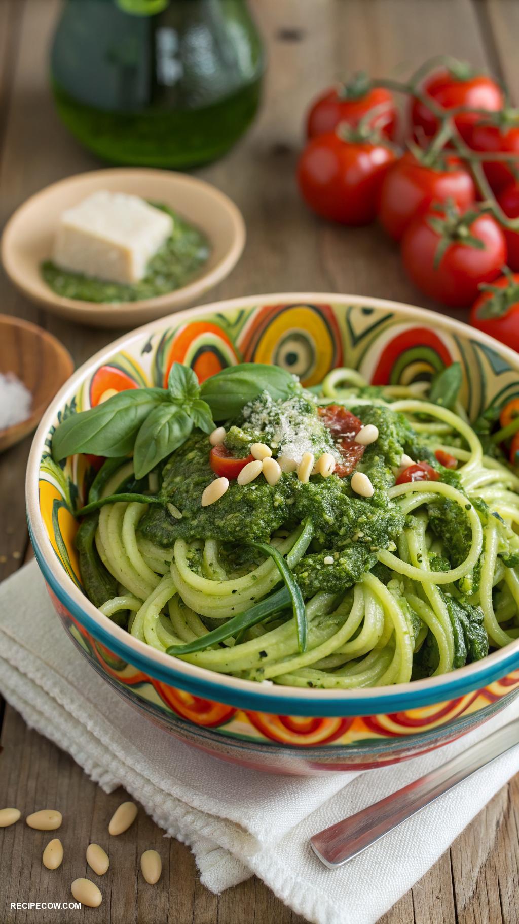 low carb lunch ideas Zucchini noodles with pesto