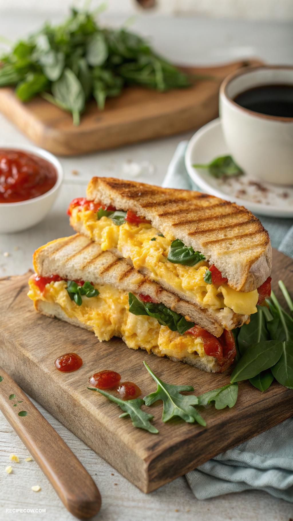 panini press meals Breakfast panini with scrambled eggs and cheese