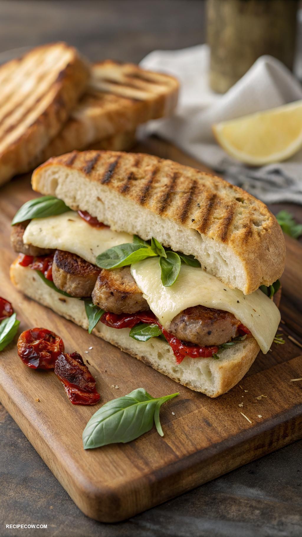 panini press meals Italian sausage and provolone toasted sandwich