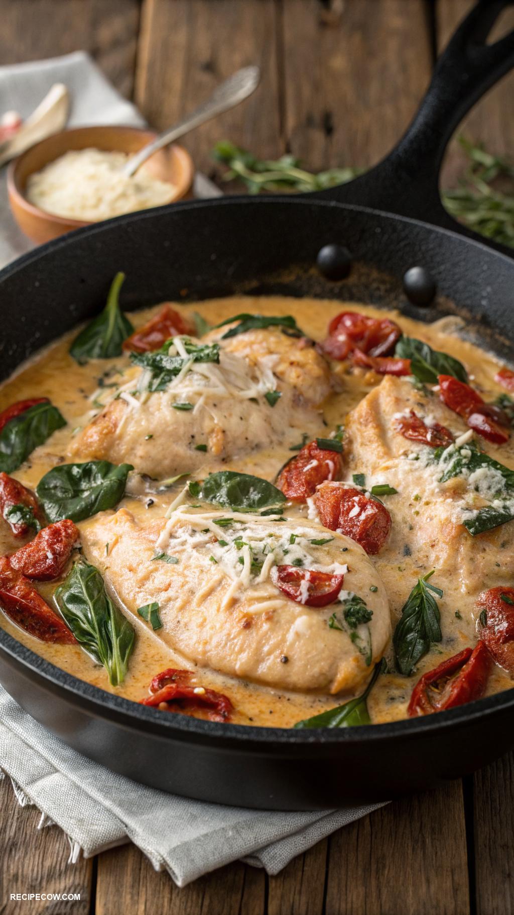 skillet dinners Creamy Tuscan Chicken with Spinach