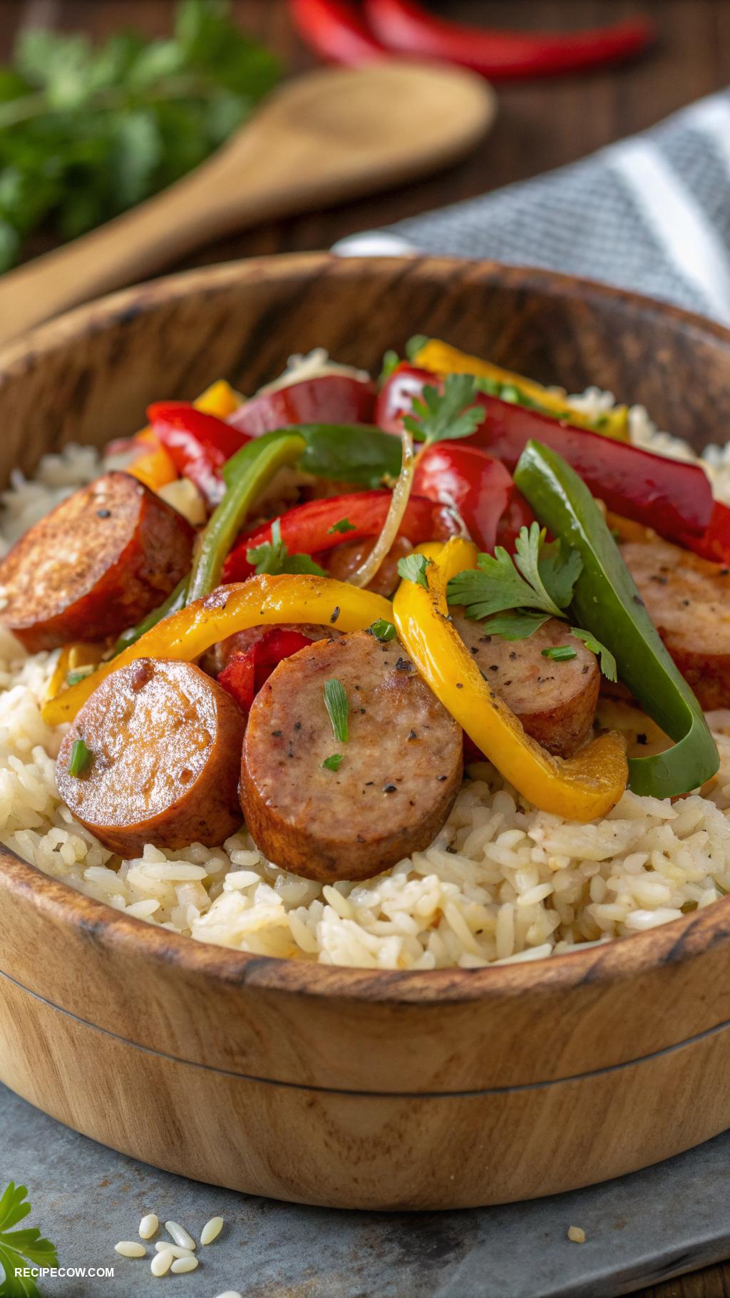 skillet dinners Spicy Sausage and Peppers Rice Bowl