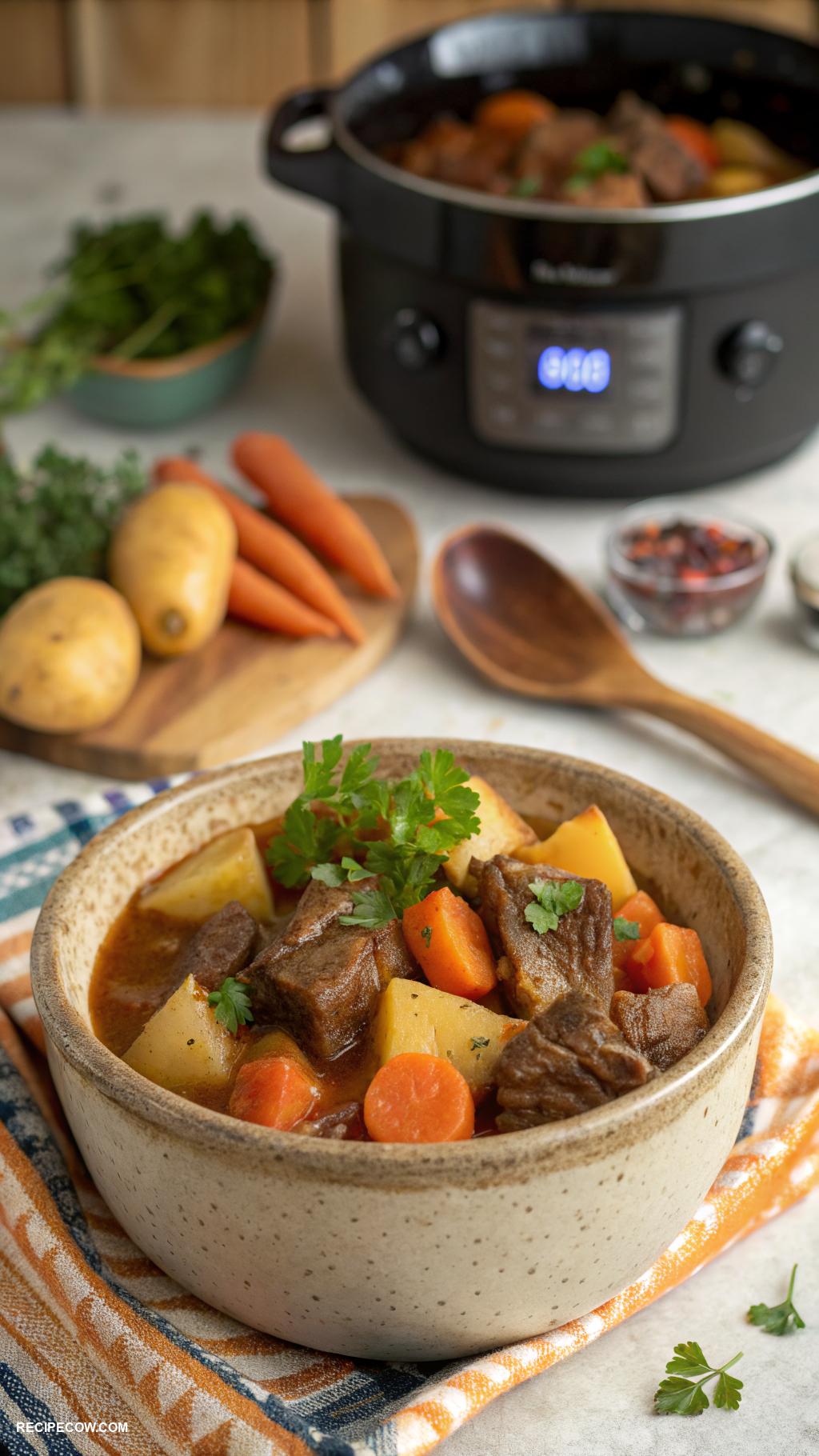 slow cooker meals Beef stew with carrots and potatoes