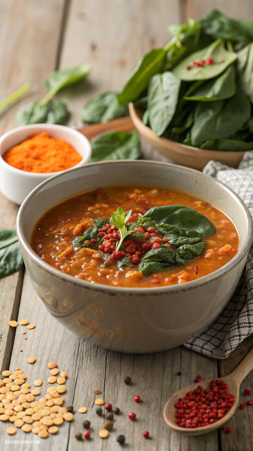 slow cooker meals Lentil soup with spinach and spices