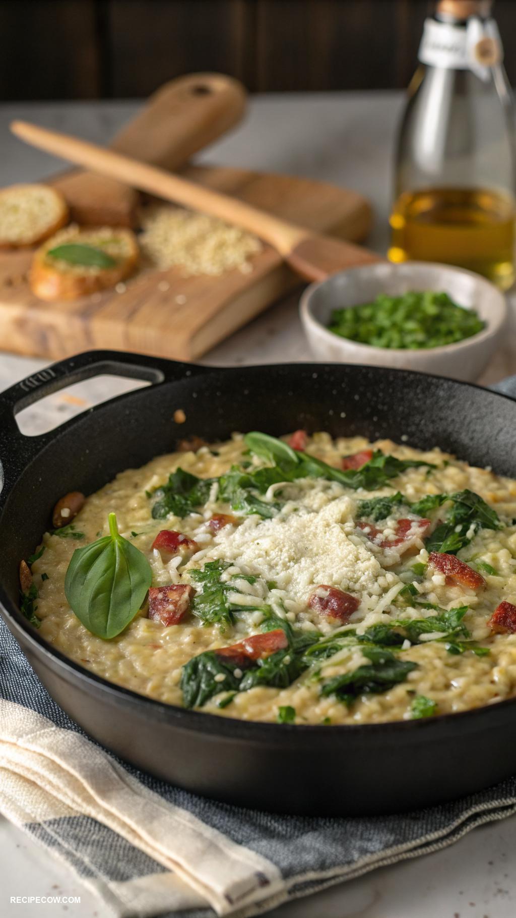 stovetop recipes Pancetta and spinach risotto on stovetop