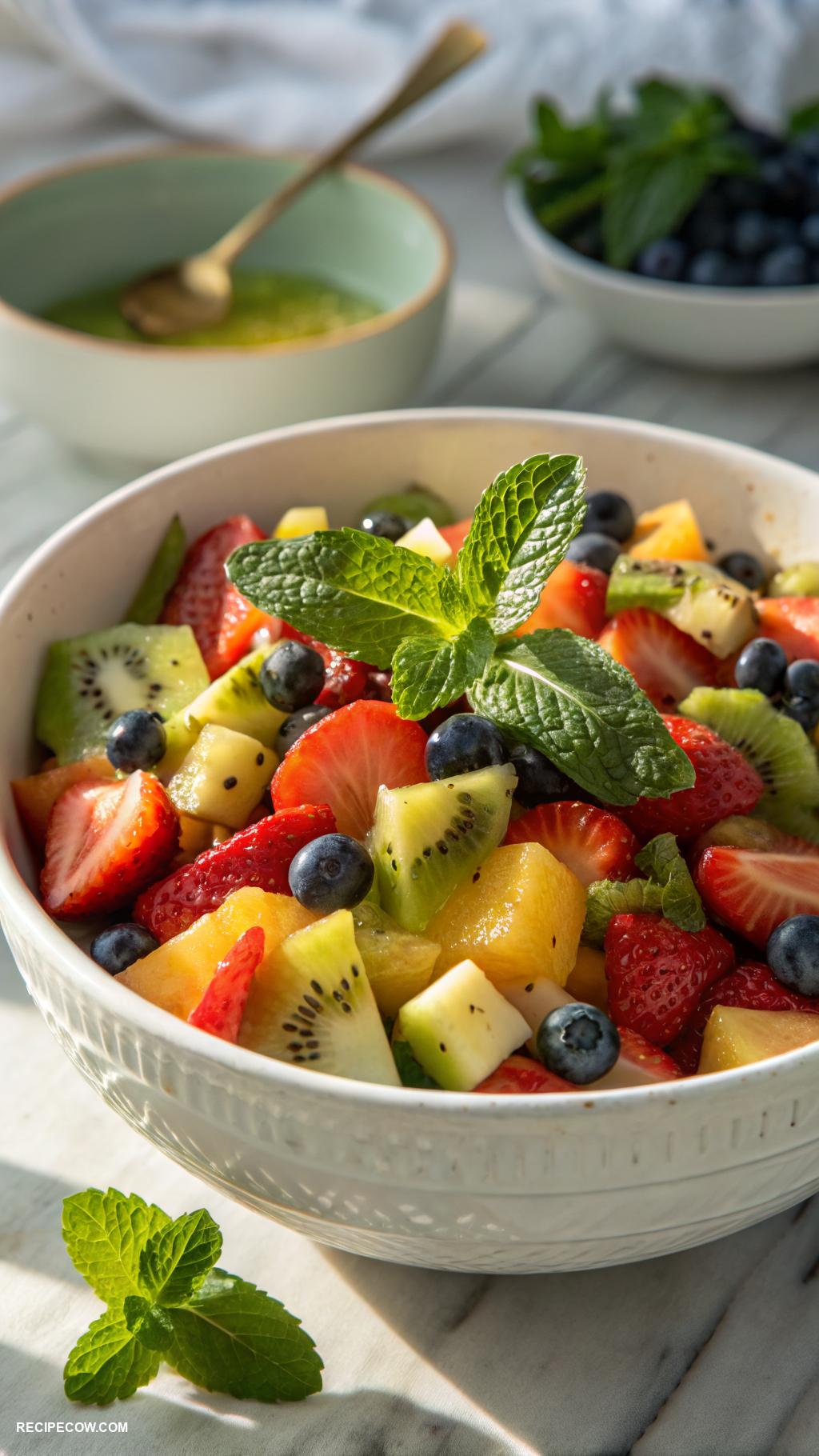 vegan breakfast Fruit salad with mint and lime dressing