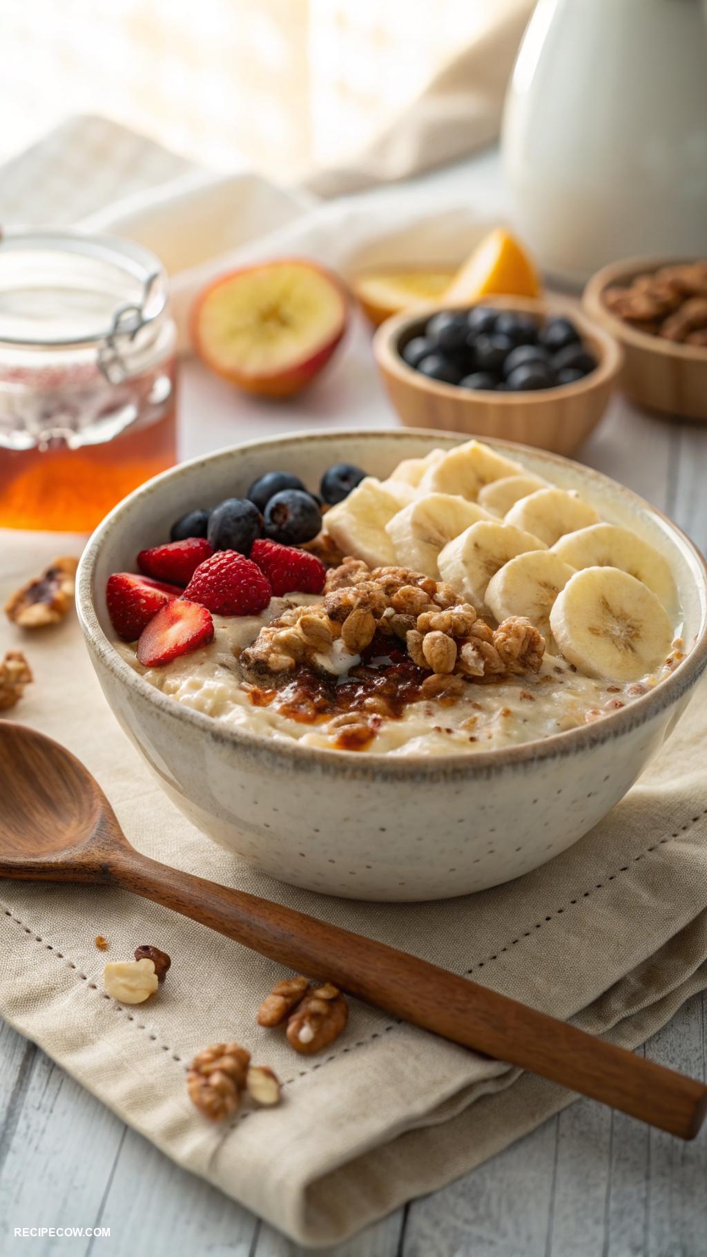vegan breakfast Overnight oats with maple syrup and walnuts